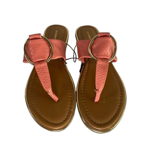 Liz Claiborne Coral Gold Tone Faux Reptile T Post Slides Sandals SKU0775